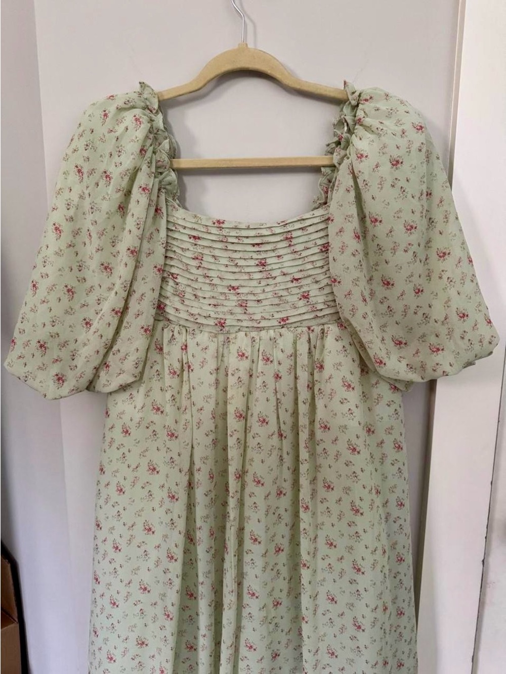 NWT Worth Collective Mint & Pink Floral Melody Maxi Dress Pleats Bump Friendly